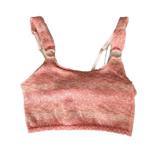 AERIE Seamless Gold Ring Longline Ribbed Bralette Bra Size Medium Coral Pink NEW